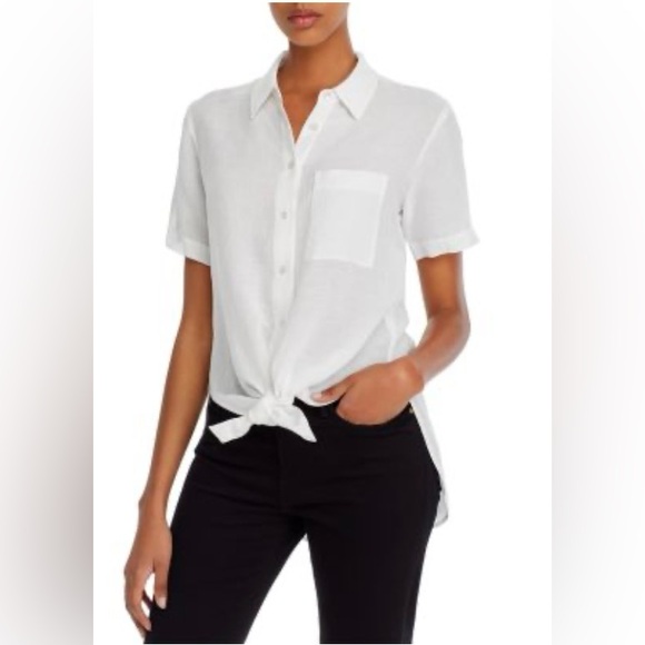 Theory Tops - Theory Hekanina Sea Slub Cotton Tie-Front Shirt